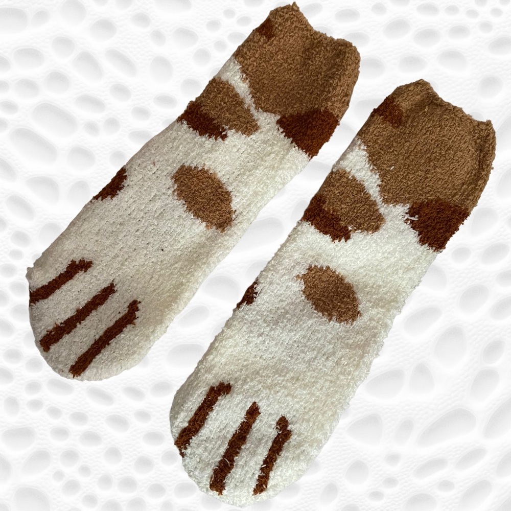 Cat Paw Socks Fuzzy Warm Adorable Kitty Slipper New Brown Black Gray Grey - Picture 11 of 13